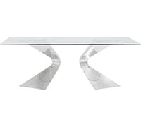 Kare Design Mesa Gloria Chrome, Mesa de vidrio, Mesa de lujo de vidrio, Mesa de comedor extravagante, Comedor, Espacio para 6-8 personas, Sala de estar, Plata, 75x200x100cm