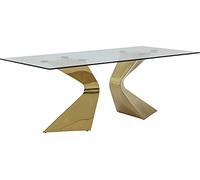 Kare Design Mesa Gloria Gold, Oro/traparente, Mesa de Vidrio, Estilo Lujoso, Estilo Glamour, para 6-8 Personas, Sala de Estar, coscina, 75x200x100cm (A/A/P)