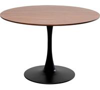 Kare Design Mesa redonda de 110cm tablero mdf color nogal y base en acero negro