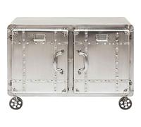 KARE Design Mesilla de Noche Buster, Plateada, con 2 Puertas y Ruedas, móvil, Estilo Industrial, 60X38X81Cm