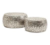 Kare Design Pebbles Deluxe, mesa de centro plata, set de 2, 56/66cm diámetro, redonda, estable, mesas auxiliares para recibidor, salón, dormitorio, 30x66x66 cm