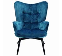 Kare Design Sillón Black Vicky, Azul petróleo, sillón, sillón tapizado, Aspecto Aterciopelado, Patas de Madera de Haya, 94x73x83cm