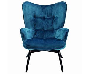Kare Design Sillón Black Vicky, Azul petróleo, sillón, sillón tapizado, Aspecto Aterciopelado, Patas de Madera de Haya, 94x73x83cm