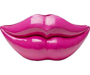 Kare Design Vasijas Decorativas Lips, Rosa, Resina, Decoración, para Flores Secas, Motivo Labios, Pintado a Mano, Salón, Dormitorio, 28x56x27 cm (AxLxP)