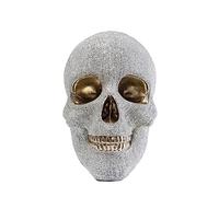 Kare Hucha de diseño de Calavera, Color Blanco/Dorado, Hucha, Cristal, Hecha a Mano, única, 17 x 14 x 23 cm (Alto x Ancho x Profundidad)