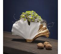 KARE Jarrón Ginkgo Elegance, altura 18 cm, gres, blanco, dorado True