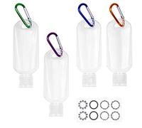Kare & Kind Botellas Trasparentes Portátiles para Viajes - 4x Botellas Vacías con Tapas Levadizas, 4x Mosquetones, 1x Hoja de Etiquetas - Hasta 50 ML - para Desinfectantes de Mano