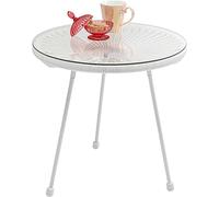 KARE Mesa auxiliar Acapulco blanco, mesa exterior tres patas redonda politileno y vidrio templado, 50x50x50cm