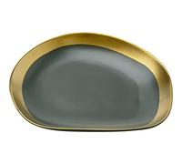 Kare Platos de diseño vibrations, 4 piezas, verde y dorado, 27 cm de diámetro, hechos a mano, aptos para lavavajillas, diseño moderno, gres galvanizado