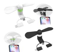 KARELLS 2 mini ventiladores para teléfono móvil, ventilador giratorio portátil, ventilador de refrigeración para teléfono móvil, ventilador 3 en 1 para teléfonos Lightning/Type-C-Telefone/Micro USB
