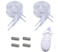 KARELLS 2 Pares Cordones Planos con Hebilla, Cordones Elasticos sin Atar, Cordones Planos de 8 mm de Ancho Para Zapatillas Deportivas, 120CM, para Calzado Deportivo/Correr/Lona/Informales, Blanco
