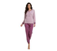 Karelpiù Pijama de mujer de invierno de algodón cálido Interlock 100%. Tallas Over Size. Pijama largo de dos piezas abierto o cerrado, 64 Rosa, XL