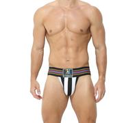 KAREN SPACE Jockstrap para Hombre Tanga Slips Suspensorio Transpirable Thong Interior Ropa Deportivo Calzoncillos, NegroBlanco, XL