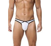 KAREN SPACE Tangas Sexys para Hombres, Hilo Dental con Soporte Atlético y Bolsillo de Seda Helada, Blanco, M