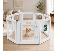 Karenmok Corralito acrílico para perros, 8 paneles transparentes para cachorros, valla transparente ajustable de 24 pulgadas de alto, para perros pequeños, gatitos, conejos, caja de parto (blanco, 24