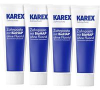 KAREX Pasta de dientes - 4 x 75 ml - Para dientes sanos y blancos sin flúor - Protege eficazmente contra caries y problemas de encías con hidroxiapatita