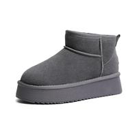 KaRFri Women's Classic Ultra Mini Platform Fashion Boot, Comfortable Warm Suede Leather Winter Anti-Slip Snow Boots (Grey,35)