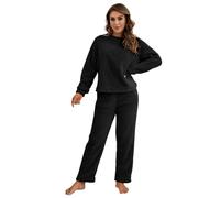 KaRFri Women's Pyjama Sets Long Sleeve, Comfy Warm Soft PJs for Women Sets,Warm Soft Winter Lounge Wear (Medium,Black)