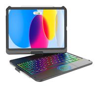 KARFUN 10.9" Funda Teclado iPad 10 Generación/11 Generación, Funda iPad A16 2025, Fondo de 10 Colores y Cubierta Protectora rotativa de 360 °, Touchpad Inteligente (Alemán Negro)