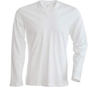 Kariban - Camiseta Básica Entallada con Cuello de Pico o V de Manga Larga - 100% algodón Primera Calidad Extra Suave (Extra Grande (XL)) (Blanco)