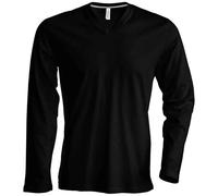 Kariban - Camiseta Básica Entallada con Cuello de Pico o V de Manga Larga - 100% algodón Primera Calidad Extra Suave (Grande (L)) (Negro)
