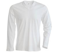 Kariban - Camiseta Básica Entallada con Cuello de Pico o V de Manga Larga - 100% algodón Primera Calidad Extra Suave (Mediana (M)) (Blanco)