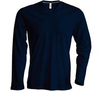 Kariban - Camiseta Básica Entallada con Cuello de Pico o V de Manga Larga - 100% algodón Primera Calidad Extra Suave (Extra Grande (XL)) (Azul Marino)