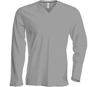 Kariban - Camiseta Básica Entallada con Cuello de Pico o V de Manga Larga - 100% algodón Primera Calidad Extra Suave (Extra Grande (XL)) (Gris)