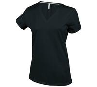 Kariban- Camiseta de Manga Corta con Cuello en Forma de V para Chica/Mujer (Pequeña (S)) (Negro)