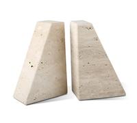 Karibiber Travertino Italy - Sujetalibros decorativos de mármol para estantes, sujetalibros de piedra resistentes para libros de tapa dura y libros de cocina, tapón y soporte únicos para libros