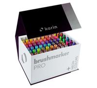 KARIN Mega Box Plus - 72 colores + 3 Blender, BrushMarker Pro - Brushpen a base de agua adecuado para pintar, dibujar y escribir a mano, multicolor, neón, colores incluidos 27C13
