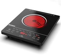 Karinear Placa vitroceramica 1 Fuegos, Placa de cocción integrada, Vitroceramica portatil, Indicador de alta temperatura, Bloqueo para niños, 9 velocidades, Negro (2000 W)