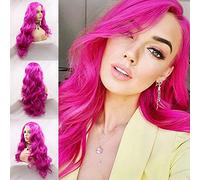 Karissa Hair Peluca de encaje frontal de 13 x 6 pulgadas, color rosa intenso, peluca sintética larga rizada de 61 cm para mujer, predepilada con línea capilar natural y pelitos de bebé (kanekalo)