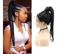 karissa Hair Pelucas largas trenzadas negras para mujer, peluca de cola de caballo con trenzas 360 para bebé, fibra sintética resistente al calor, fibra resistente al calor, para cosplay diario, 24