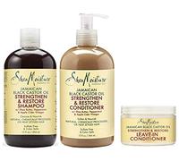 Shea Moisture Paquete combinado de aceite de ricino negro jamaiquino - Sistema de fortalecimiento, crecimiento y restauración - Champú, acondicionador, mascarilla de tratamiento