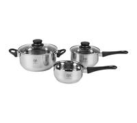 KARL HAUSMANN Batería Cocina Acero Inoxidable 3 Ollas Inducción, 0.9-2.8 L | Bateria Cocina inox, 3 ollas, inducción, gas, eléctrica y vitrocerámica, tapas de vidrio