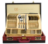 KARL HAUSMANN Cubertería 12 Personas, 72 Piezas Acero Inoxidable 18/0 con Maletín - Juego de Cubiertos con Cuchillos Tenedores Cucharas + Utensilios de Servicio, Pulido Brillante, Apto Lavavajillas