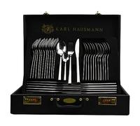KARL HAUSMANN Cubertería 12 Personas, 72 Piezas Acero Inoxidable 18/0 con Maletín - Juego de Cubiertos con Cuchillos Tenedores Cucharas + Utensilios de Servicio, Pulido Brillante, Apto Lavavajillas