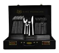 KARL HAUSMANN Cubertería 72 Piezas Acero Inoxidable con Estuche Negro | Set de Cubiertos 72 piezas de acero inoxidable 18/0 para 12 personas con piezas de servicio y estuche negro