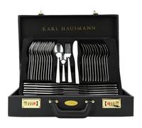 KARL HAUSMANN Cubertería 72 Piezas Acero Inoxidable con Estuche Negro | Set de Cubiertos 72 piezas de acero inoxidable 18/0 para 12 personas con piezas de servicio y estuche negro