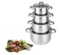 KARL HAUSMANN Juego de Ollas Acero Inoxidable - 4 Partes - Bateria de Cocina de Acero Inoxidable 18/0 con Tapas de Vidrio - Apta para induccion, Gas y Vitrocerámica - Set Ollas