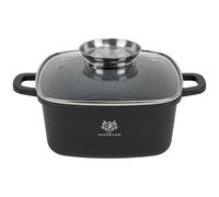 KARL HAUSMANN Olla Cuadrada 20 cm 2,3L con Tapa - Cacerola Inducción Antiadherente GREBLON C3, Olla de Aluminio Fundido para Carne y Guisos, apta para Horno, Función Aroma, Asas Silicona