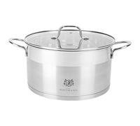 KARL HAUSMANN Olla de Acero Inoxidable con Tapa - 6.1 Litros - 24 cm - Baja Cacerola para Todo Tipo de Cocinas Incluida Induccion - Escala de Medición - Orificios de Ventilación - Cazuela de Cocina