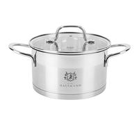 KARL HAUSMANN Olla Inox 18/10 para Inducción 1,9 L Ø 16 cm | Cacerola pequeña para inducción, 1,5 litros útil, tapa de cristal templado, escala interior y fondo encapsulado de 5 capas