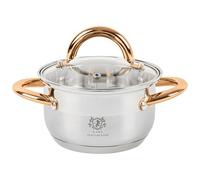 KARL HAUSMANN Olla Inox para Inducción 1,6 L Ø 16 cm | Cacerola pequeña inox con asas color cobre, 1,5 litros útil, tapa de cristal y fondo de 3 capas de 1 cm