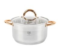 KARL HAUSMANN Olla Inox para Inducción 3 L Ø 20 cm | Cacerola inox con asas color cobre, 3 litros total, tapa de cristal y fondo de 3 capas de 1 cm