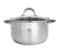 KARL HAUSMANN Olla Inox para Inducción 6 L Ø 26 cm | Cacerola grande de acero inoxidable con tapa de cristal, 6 litros total y fondo de 3 capas de 1 cm