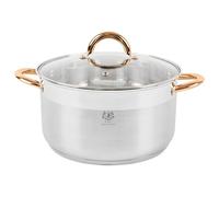 KARL HAUSMANN Olla Inox para Inducción 6 L Ø 26 cm | Cacerola grande inox con asas color cobre, 6 litros total, tapa de cristal y fondo de 3 capas de 1 cm