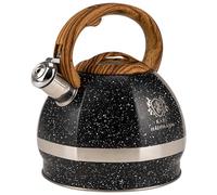 KARL HAUSMANN Tetera inducción 3 L inox negro marmolado con silbato | Tetera para gas y vitrocerámica - tapa extraíble, asa aislante, base Ø 20 cm, para hervir agua