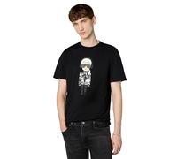 Karl Lagerfeld Camiseta Reflectante para Hombre, Personaje Karl con Auriculares, Manga Corta, Cuello Redondo, Negro -, X-Large
